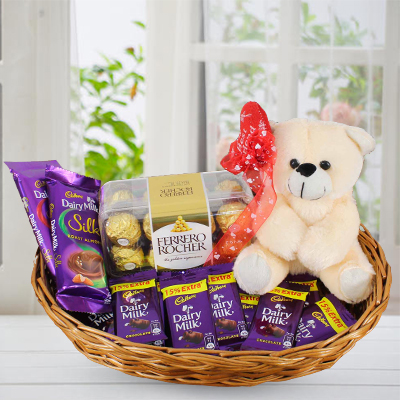 Chocolates & Teddy in a Basket