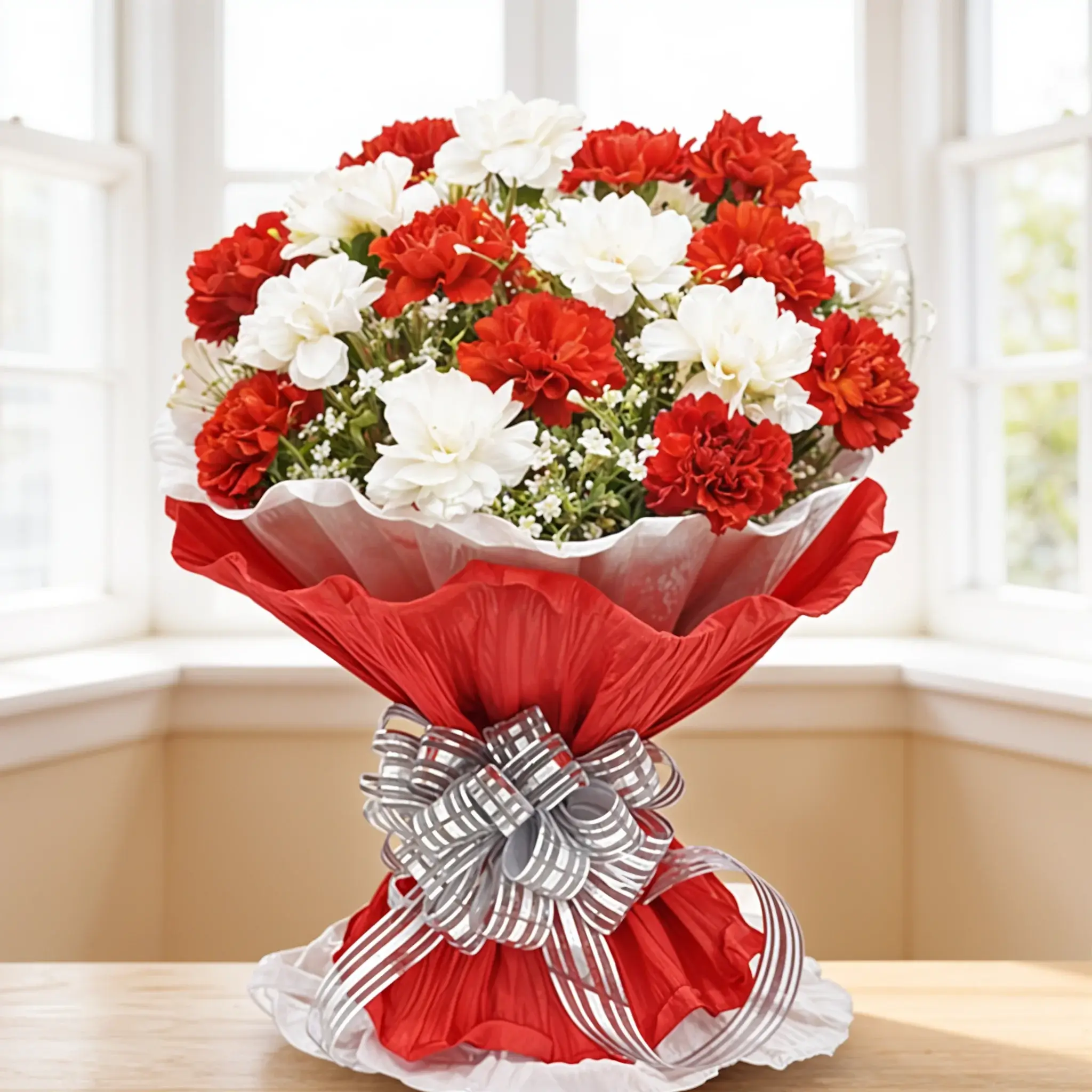 Bouquet of Red & White Carnations