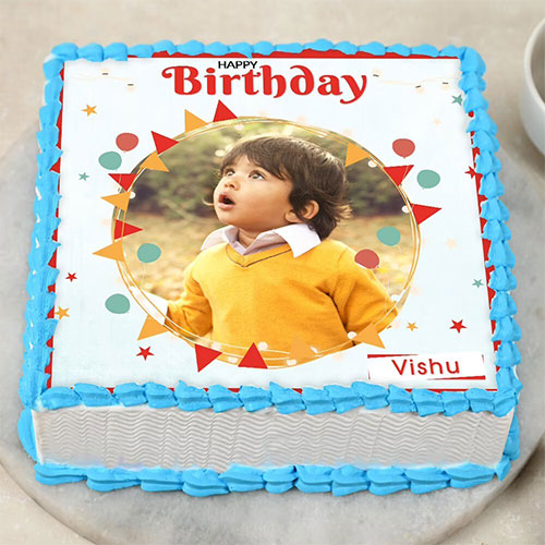 Birthday Photo Cake Square Shape 1 KG (Vanilla)
