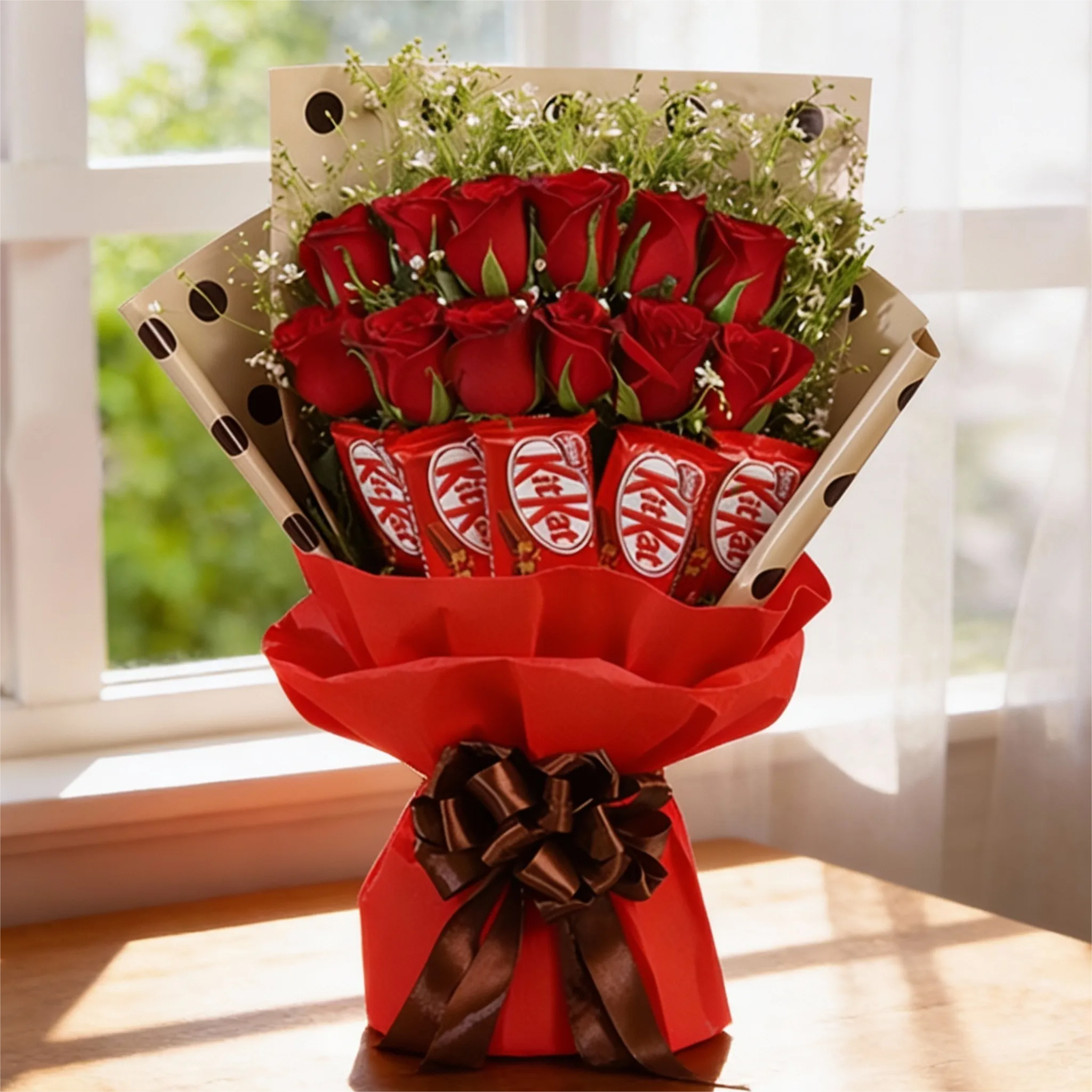 Bouquet of Red Roses & Chocolates