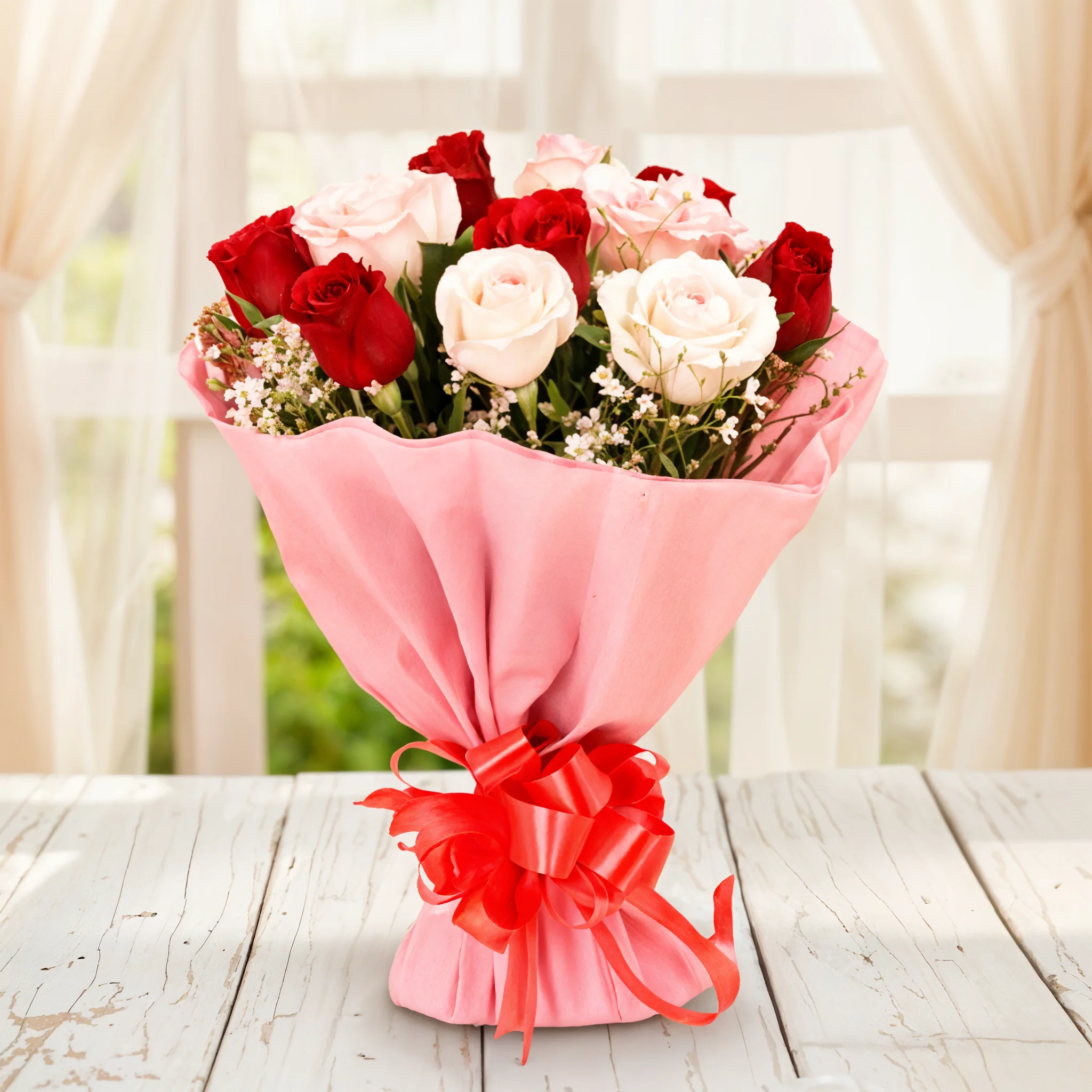Bouquet of Red & White Roses
