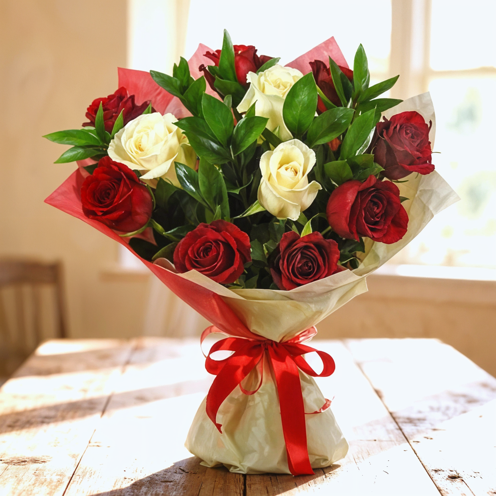 Bouquet of Red & White Roses
